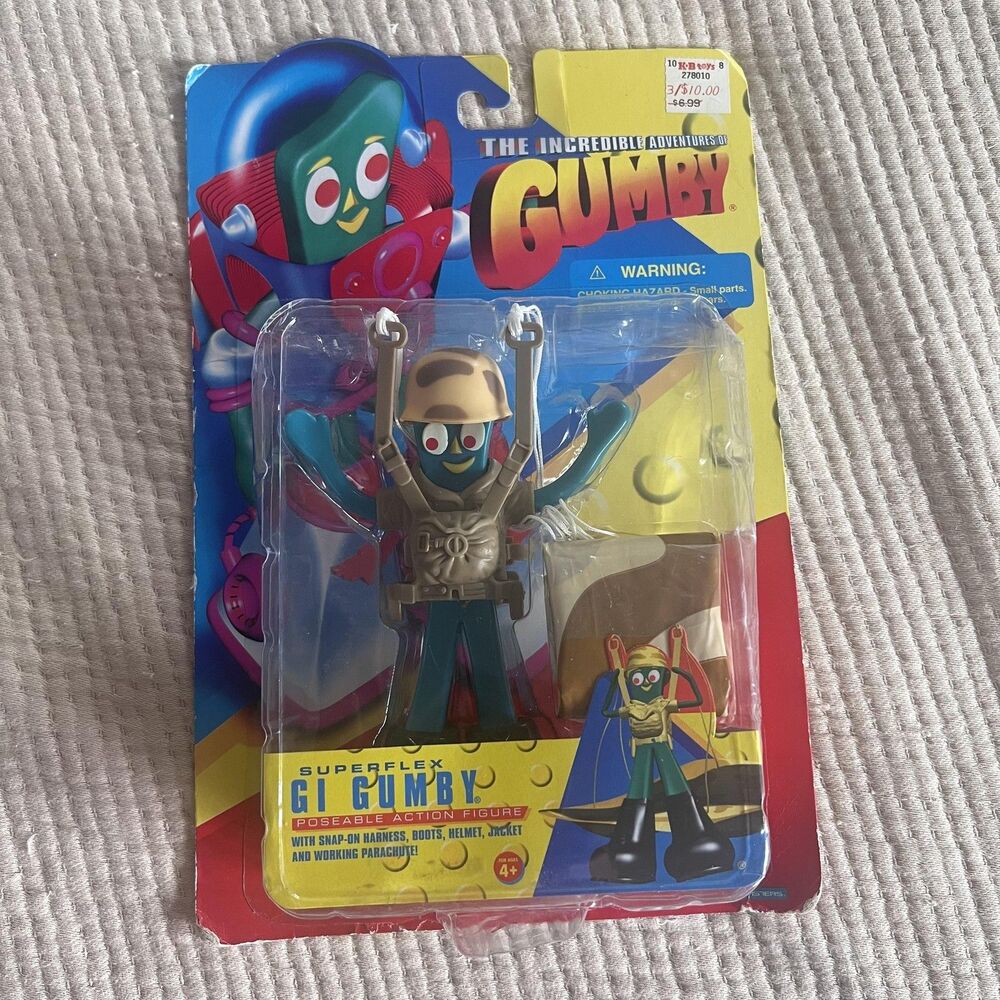 Vintage 1996 Gumby GI Gumby‎ Action Figure New Superflex Parachute Poseable Toy
